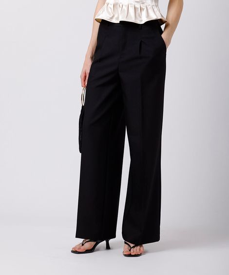 calça de alfaiataria feminina com pregas mindset preta