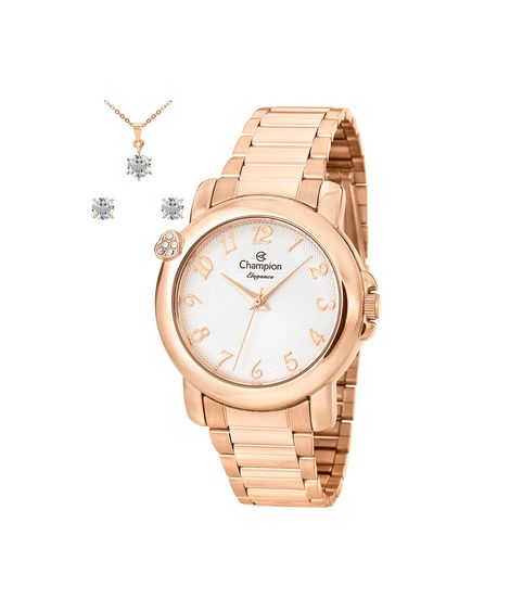 kit relógio feminino champion analógico cn26626e rosa