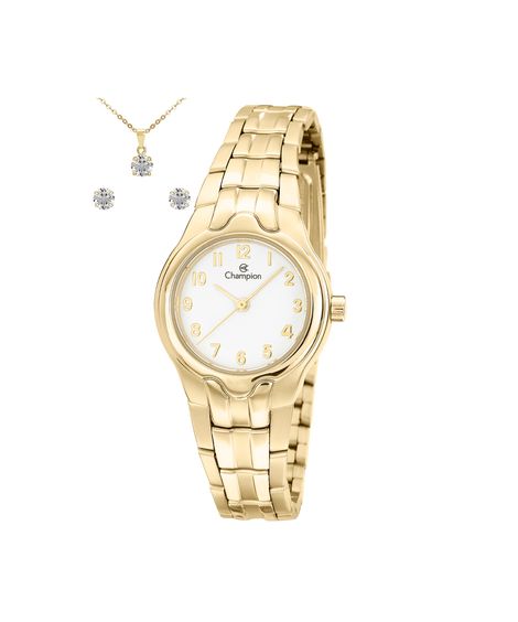 kit relógio feminino champion analógico ch28960w dourado