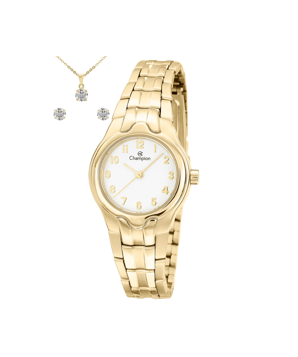 kit relógio feminino champion analógico ch28960w dourado
