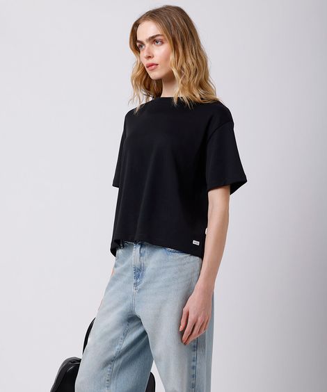 camiseta oversized feminina de algodão peruano interlock mindset preta