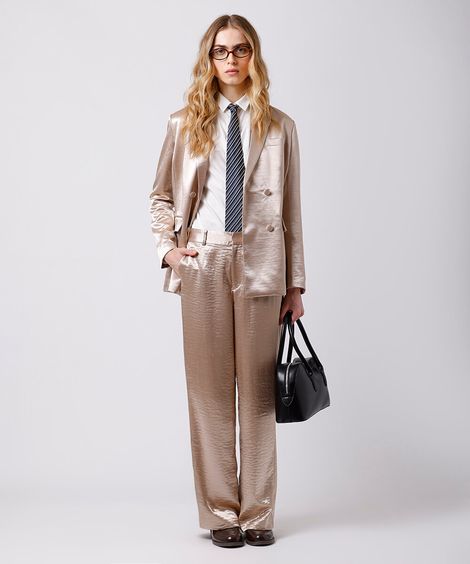 calça de alfaiataria feminina acetinada mindset bege