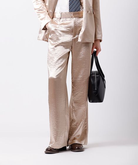 calça de alfaiataria feminina acetinada mindset bege