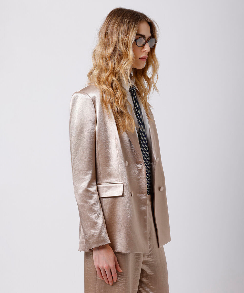 blazer de alfaiataria feminino acetinado mindset bege