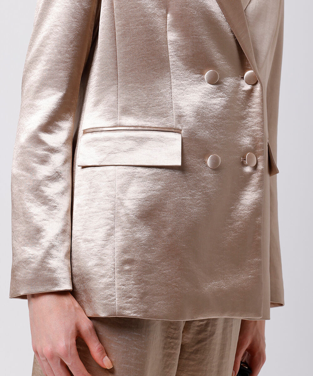 blazer de alfaiataria feminino acetinado mindset bege