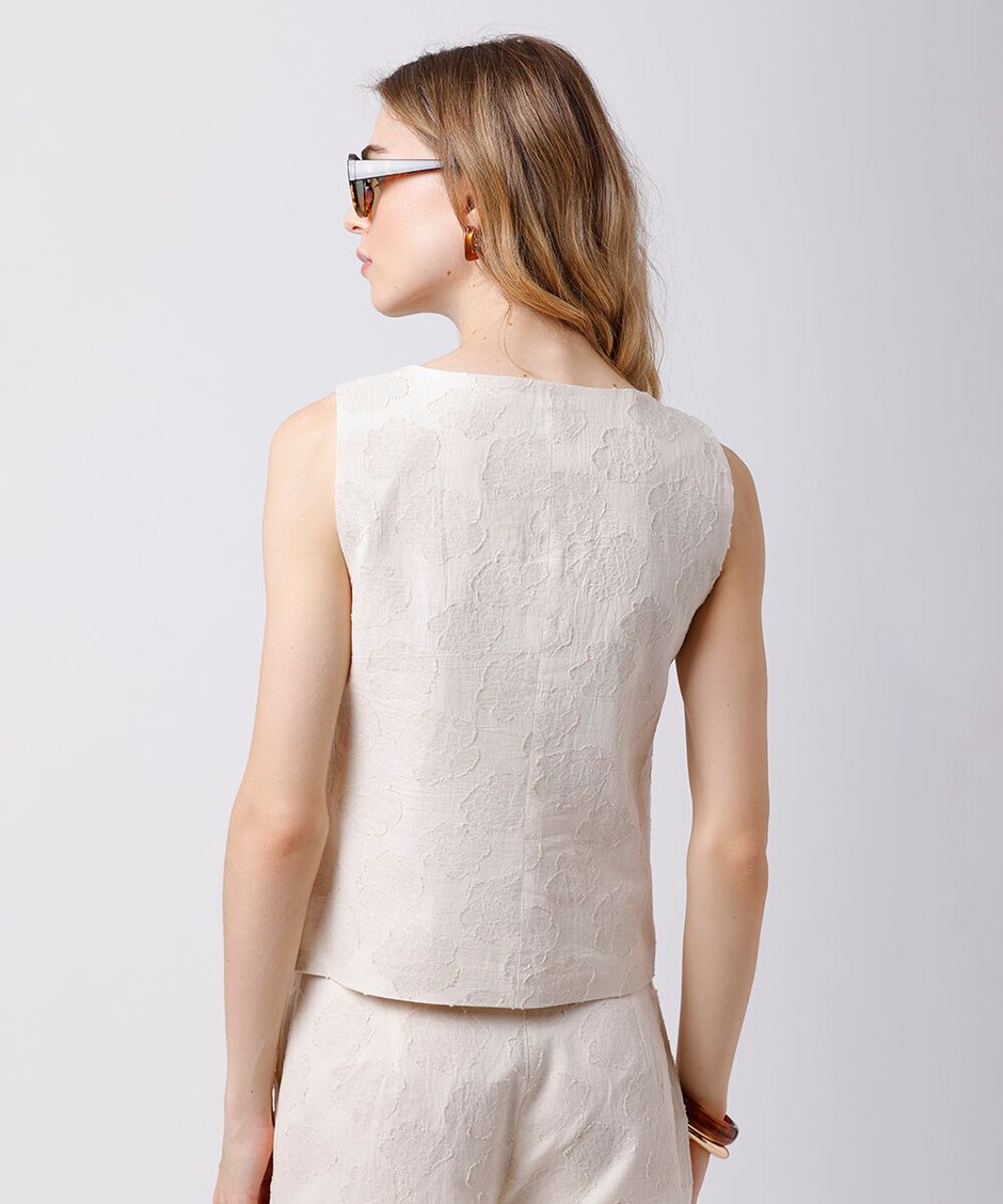 blusa feminina de jacquard floral mindset bege