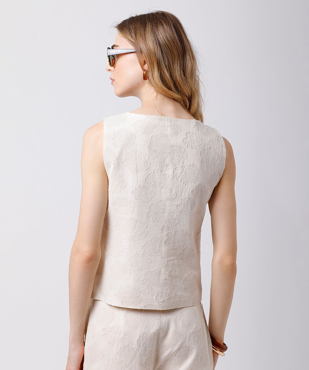 blusa feminina de jacquard floral mindset bege