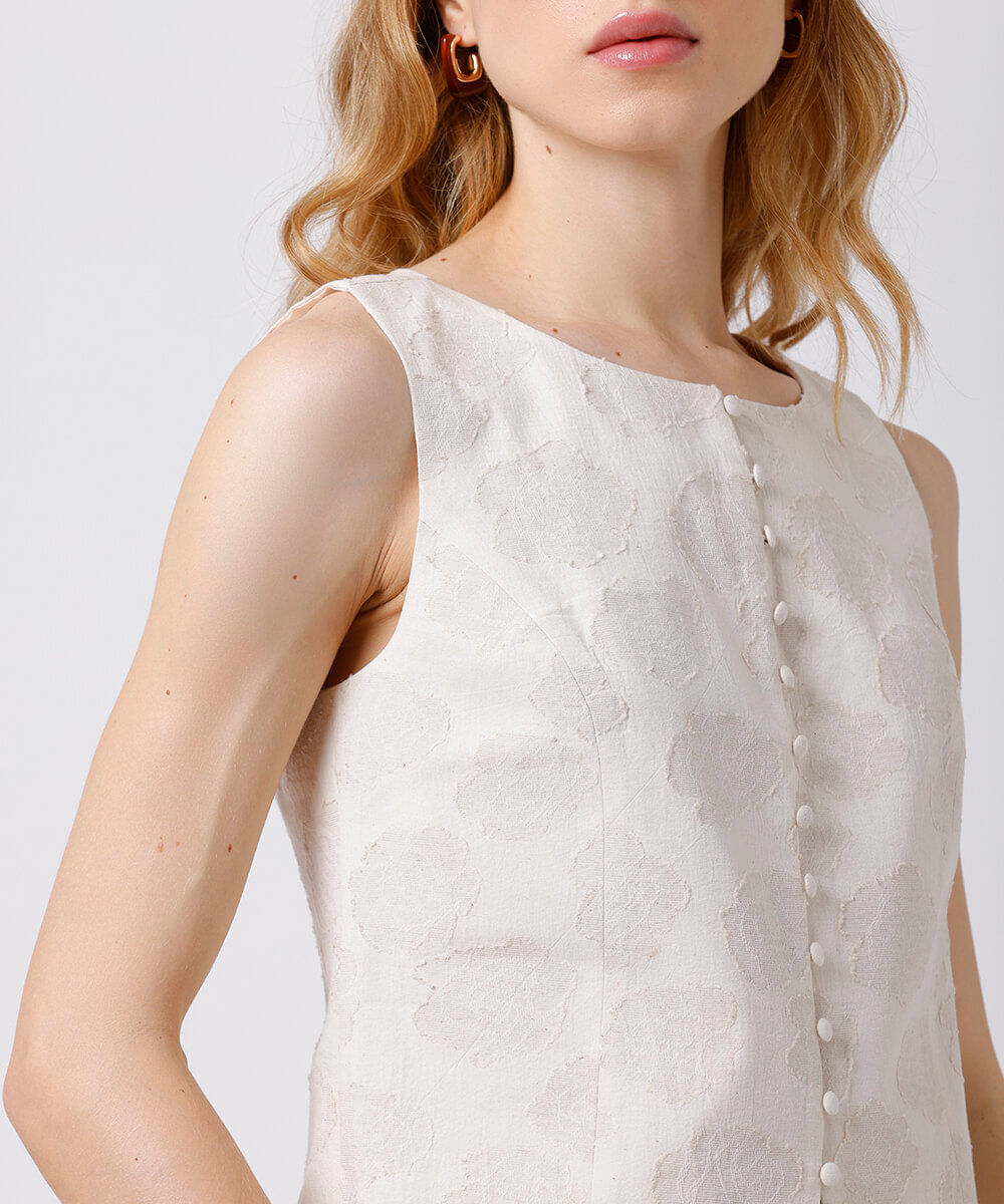 blusa feminina de jacquard floral mindset bege