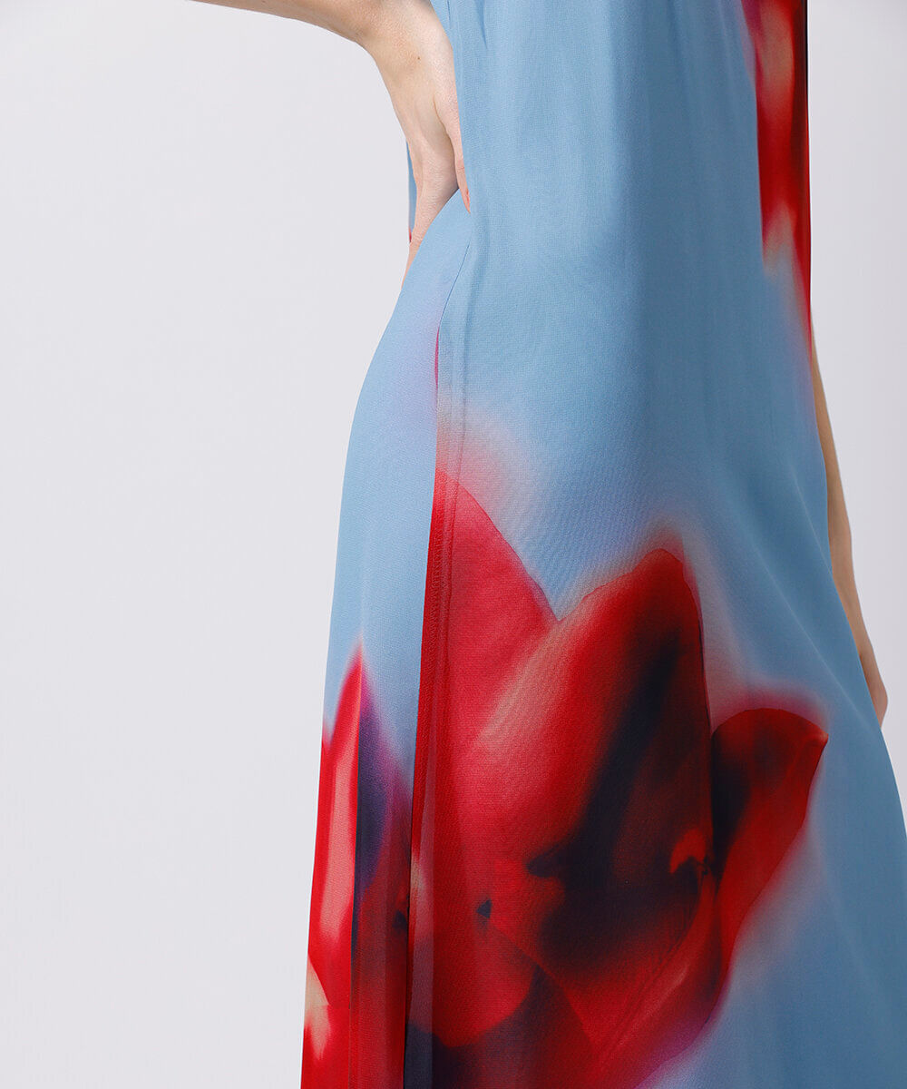 vestido midi alça fina feminino floral mindset azul