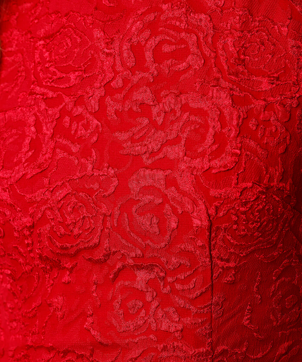 vestido curto feminino de jacquard manga bufante floral mindset vermelho