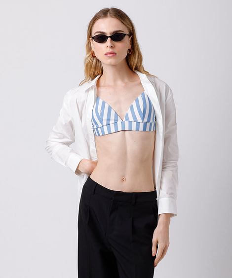 biquíni top triângulo feminino listrado mindset off white