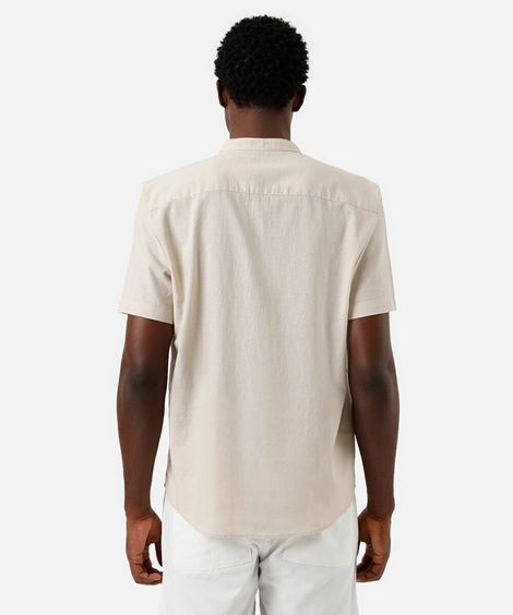 bata masculina de linho e algodão manga curta bege