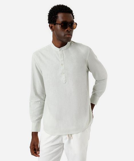 bata masculina de linho e algodão manga longa verde