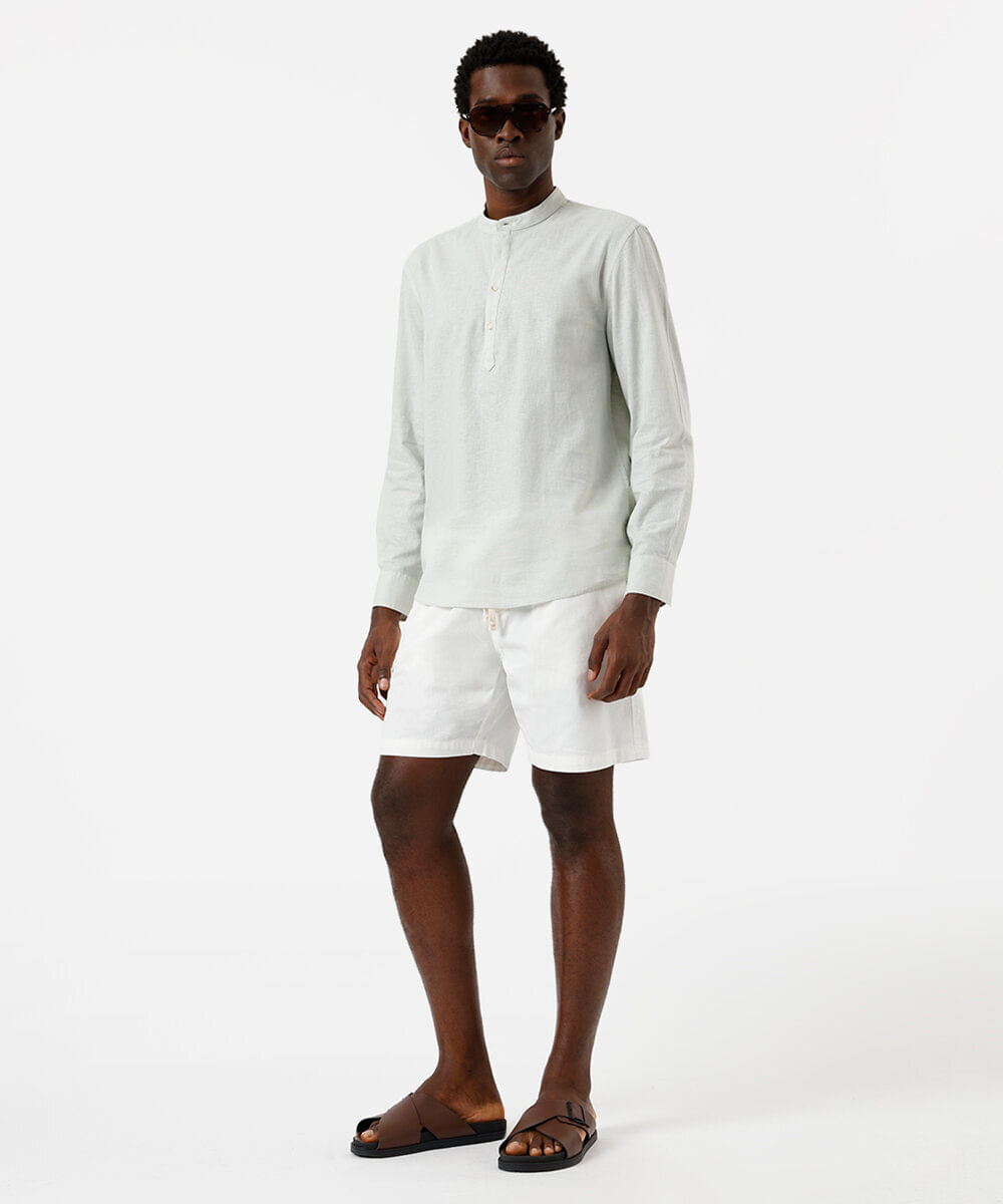 bata masculina de linho e algodão manga longa verde