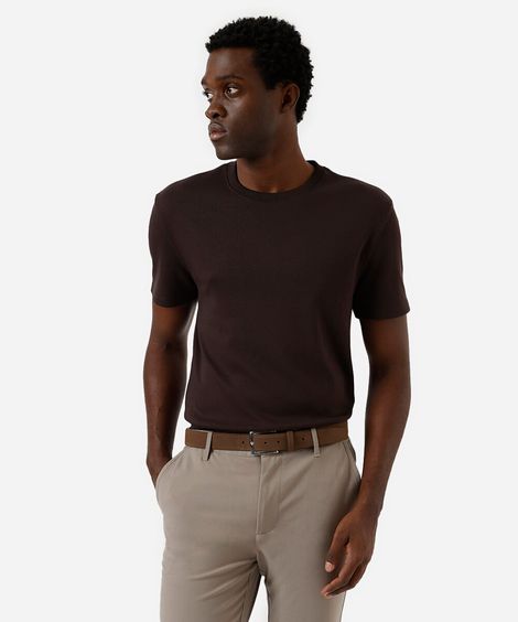 camiseta slim masculina de algodão peruano manga curta marrom