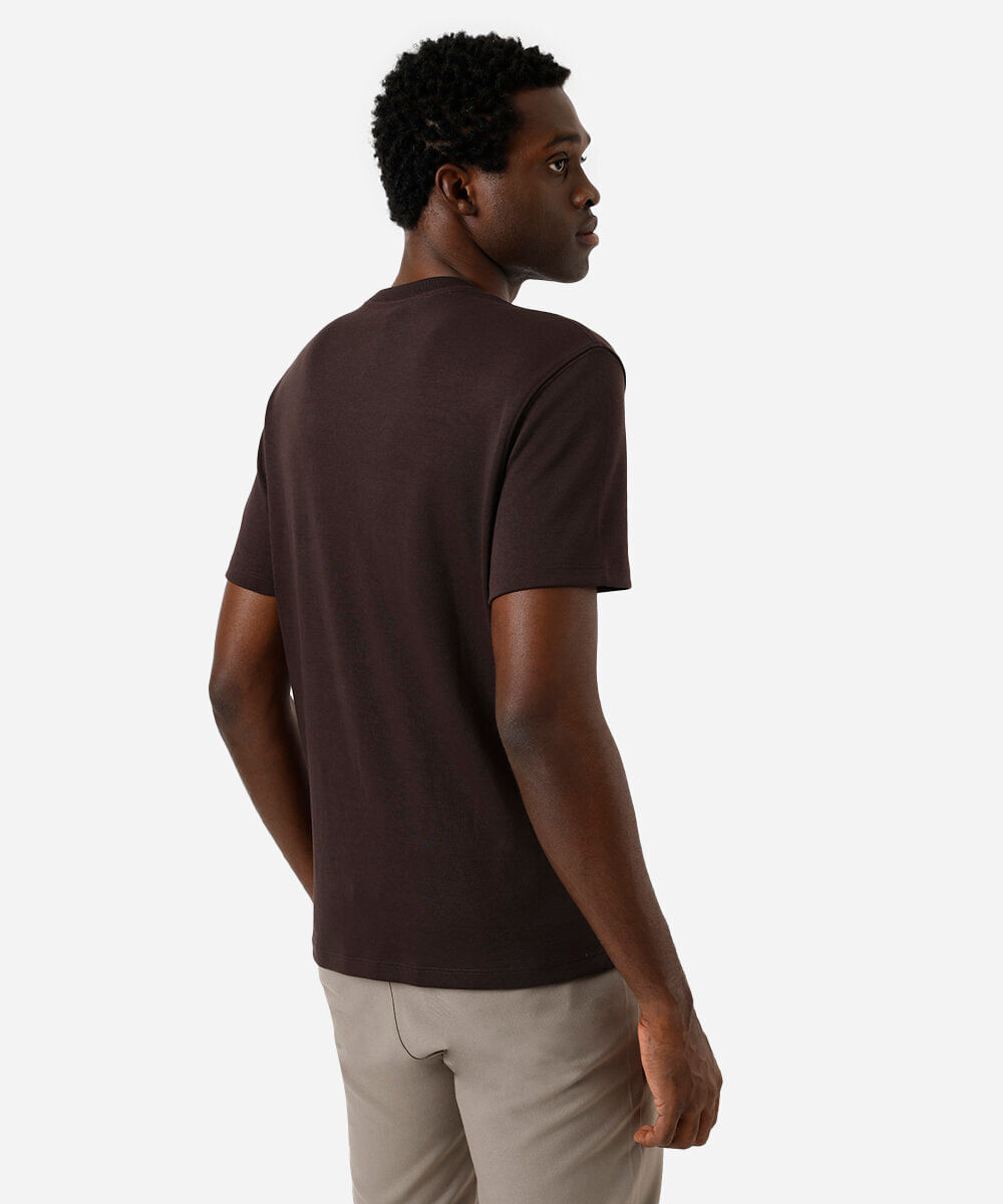 camiseta slim masculina de algodão peruano manga curta marrom