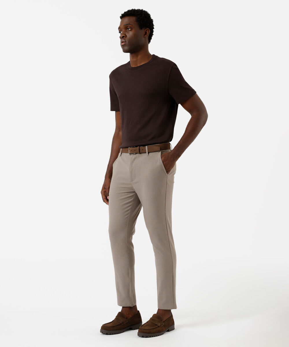 camiseta slim masculina de algodão peruano manga curta marrom