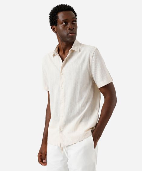 camisa masculina de algodão listrada off white