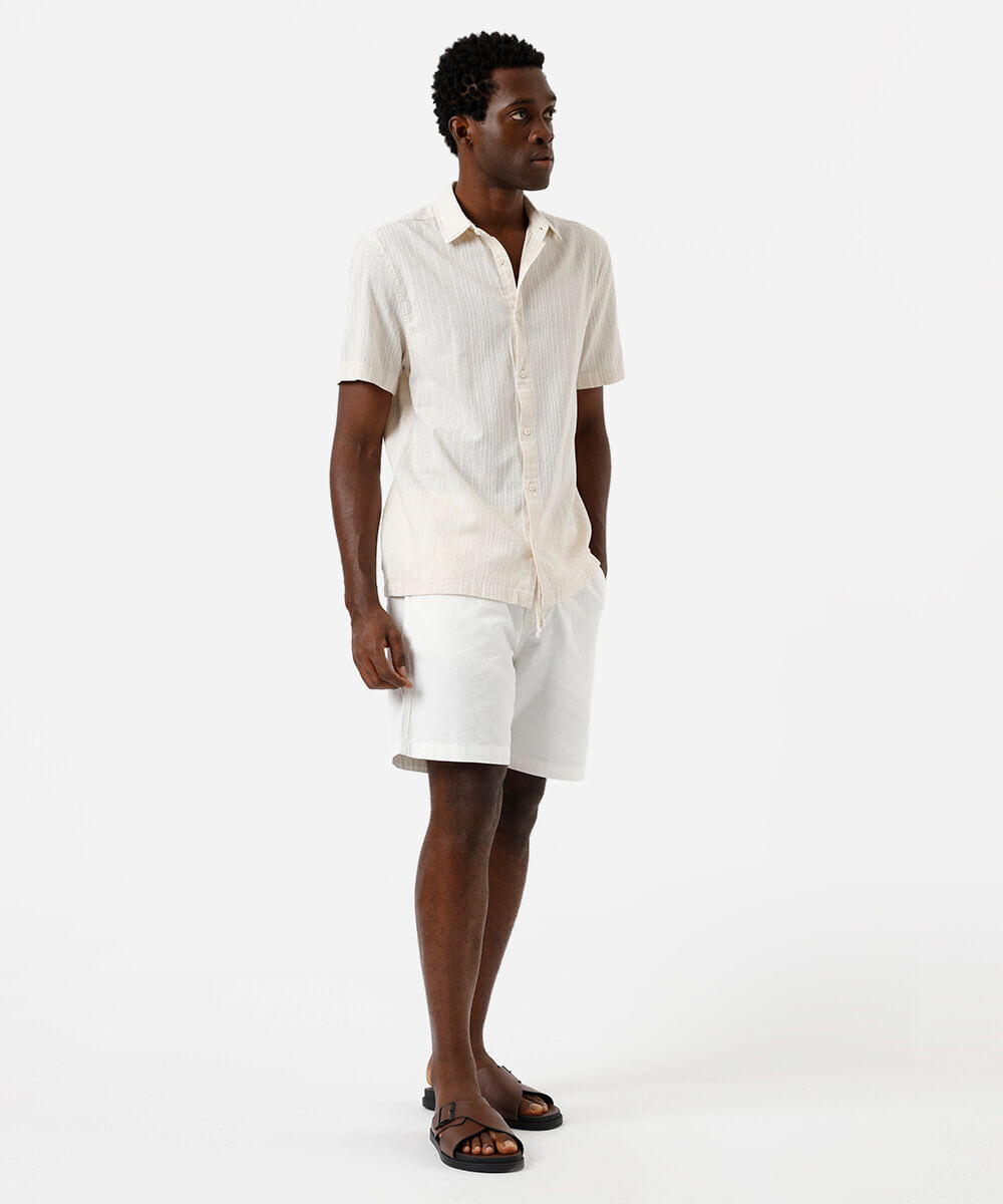 camisa masculina de algodão listrada off white
