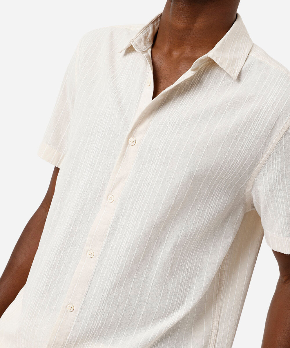 camisa masculina de algodão listrada off white