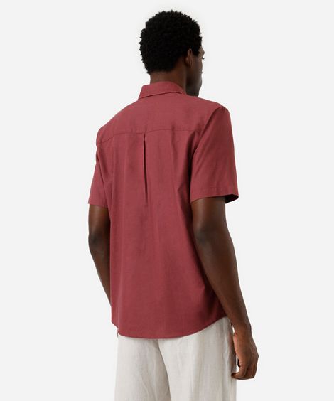 camisa comfort masculina com linho manga curta - rosa escuro