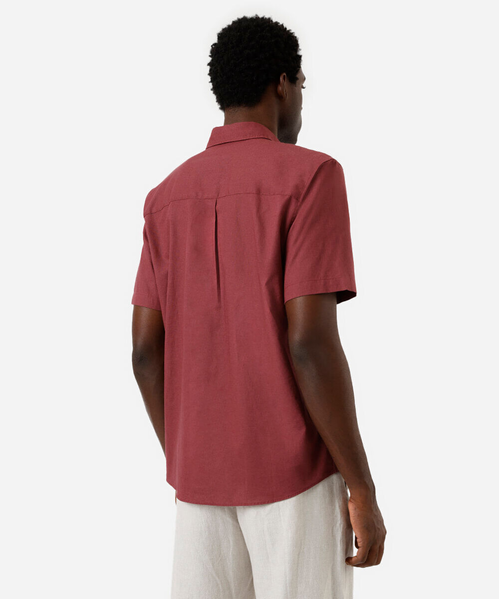 camisa comfort masculina com linho manga curta - rosa escuro