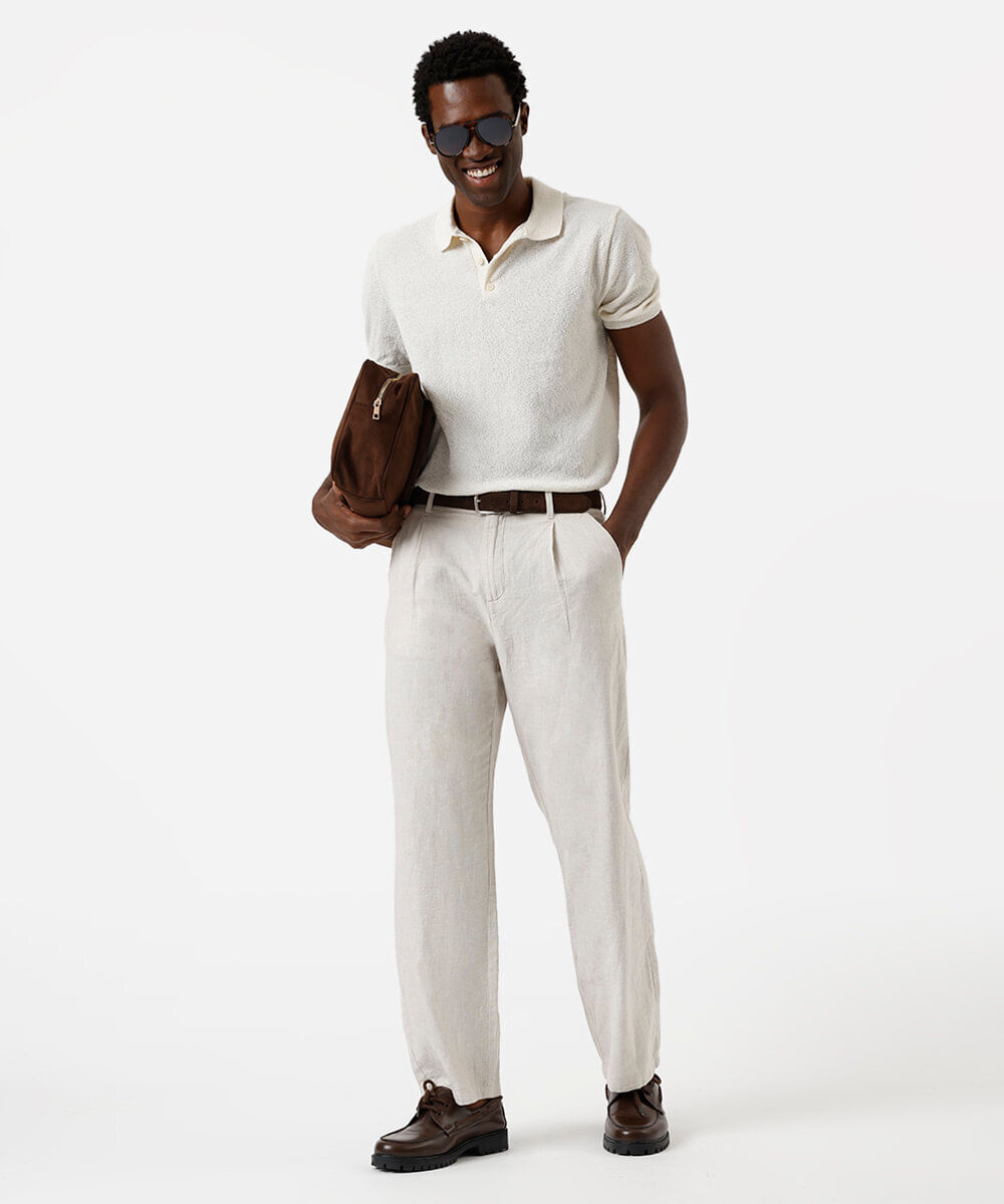 polo masculina manga curta texturizada - off white