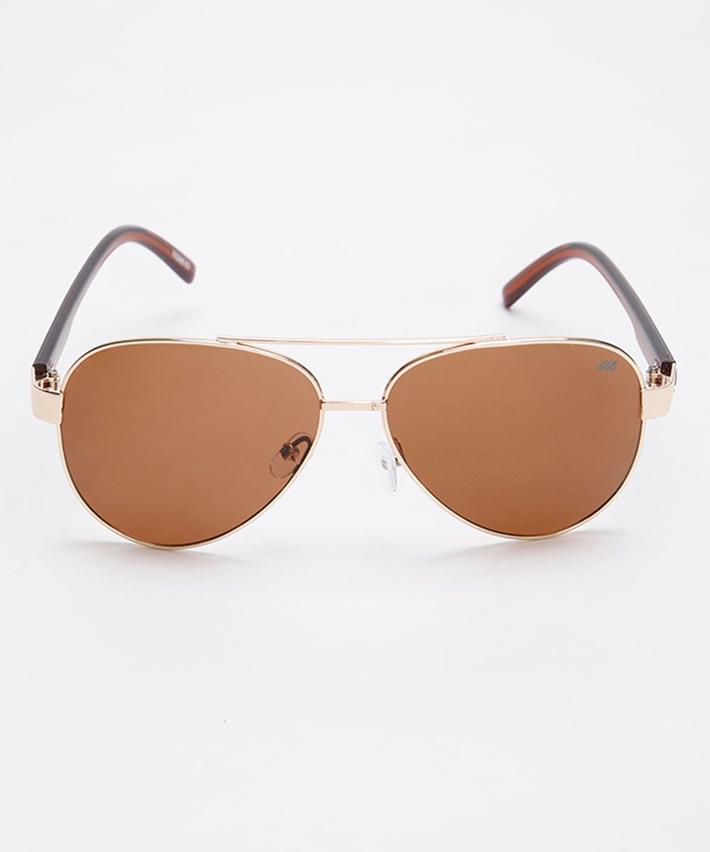óculos de sol aviador dourado
