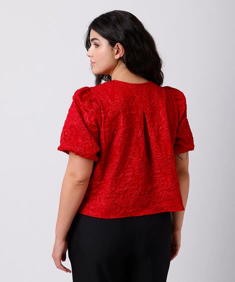 blusa feminina manga bufante texturizada mindset plus size vermelha