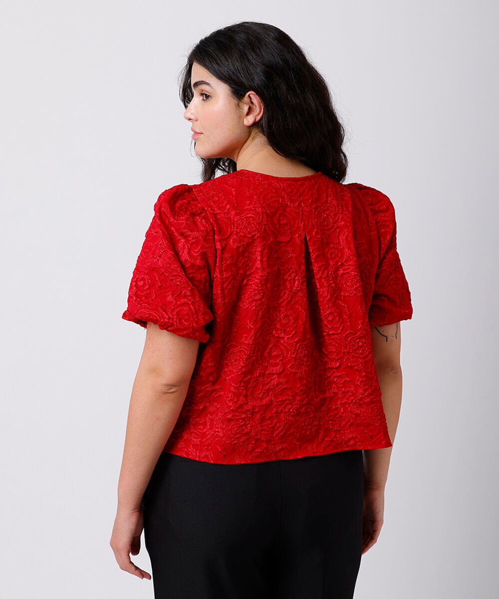 blusa feminina manga bufante texturizada mindset plus size vermelha