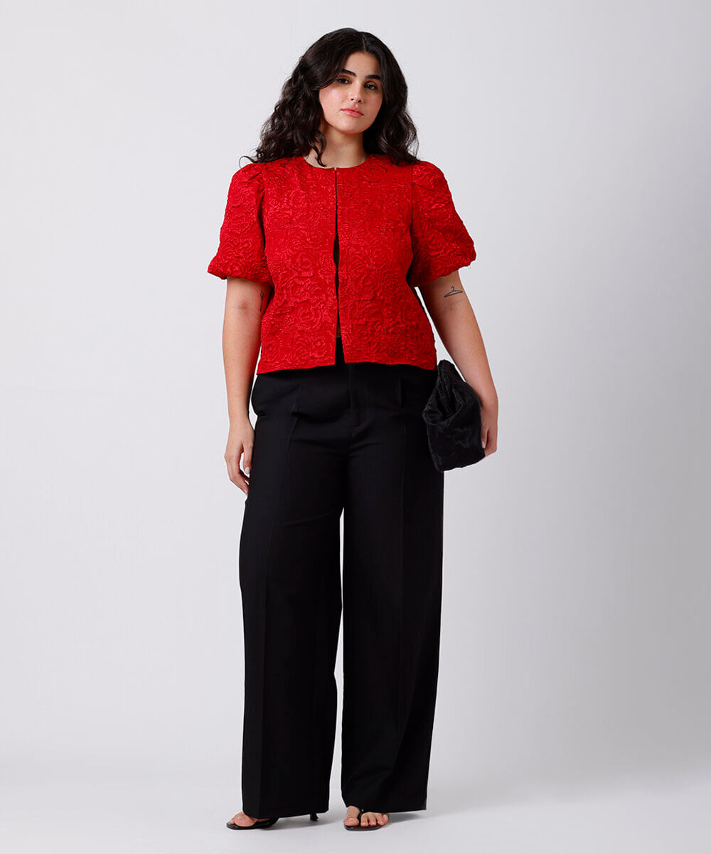 blusa feminina manga bufante texturizada mindset plus size vermelha