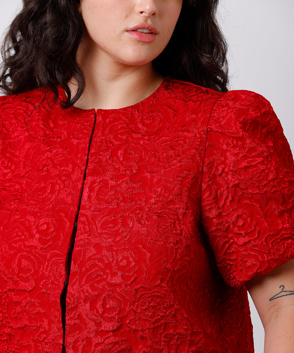 blusa feminina manga bufante texturizada mindset plus size vermelha