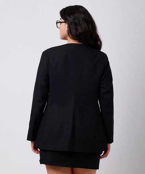 blazer de alfaiataria feminino com linho mindset plus size preto