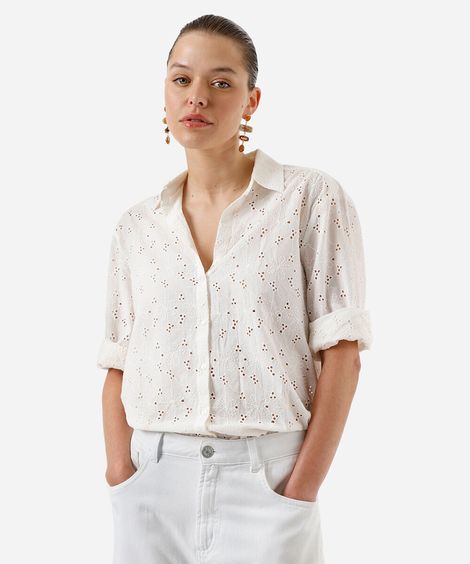 camisa de laise manga longa off white