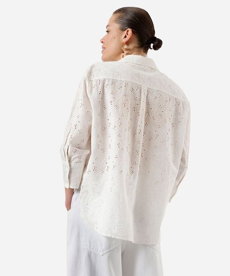camisa de laise manga longa off white