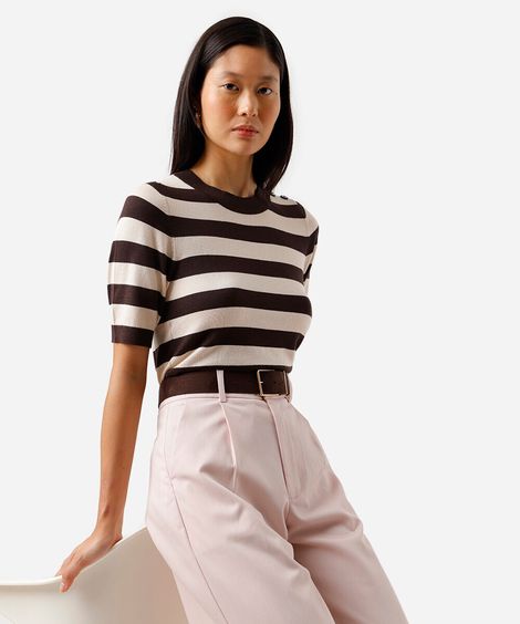 blusa feminina de tricot listrada azul