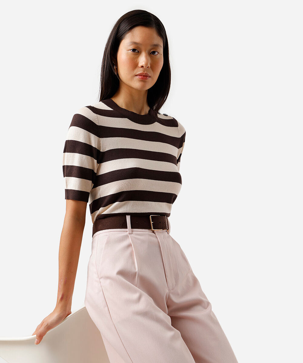 blusa feminina de tricot listrada azul