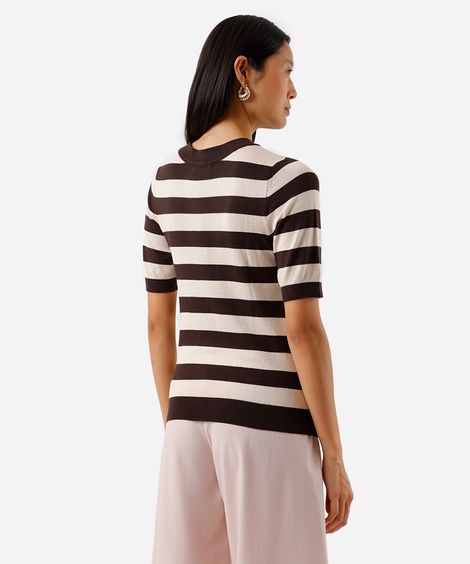 blusa feminina de tricot listrada azul