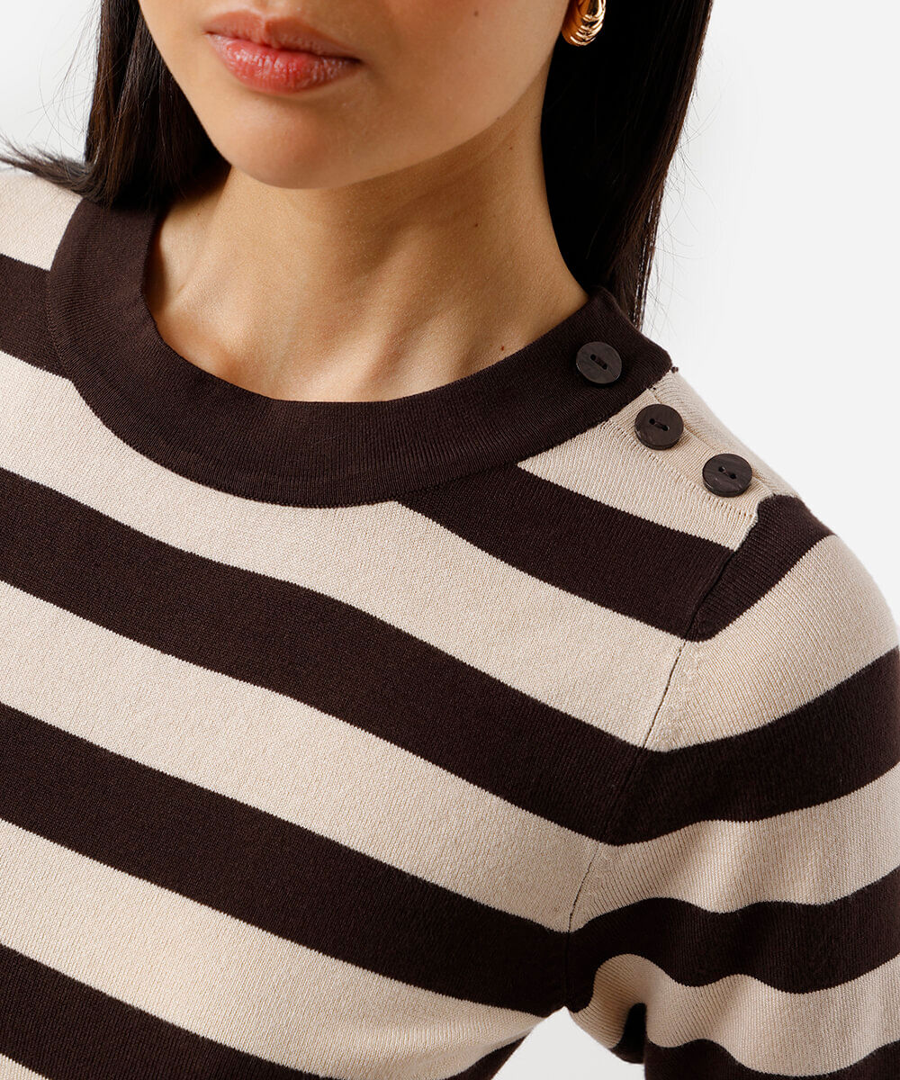 blusa feminina de tricot listrada azul
