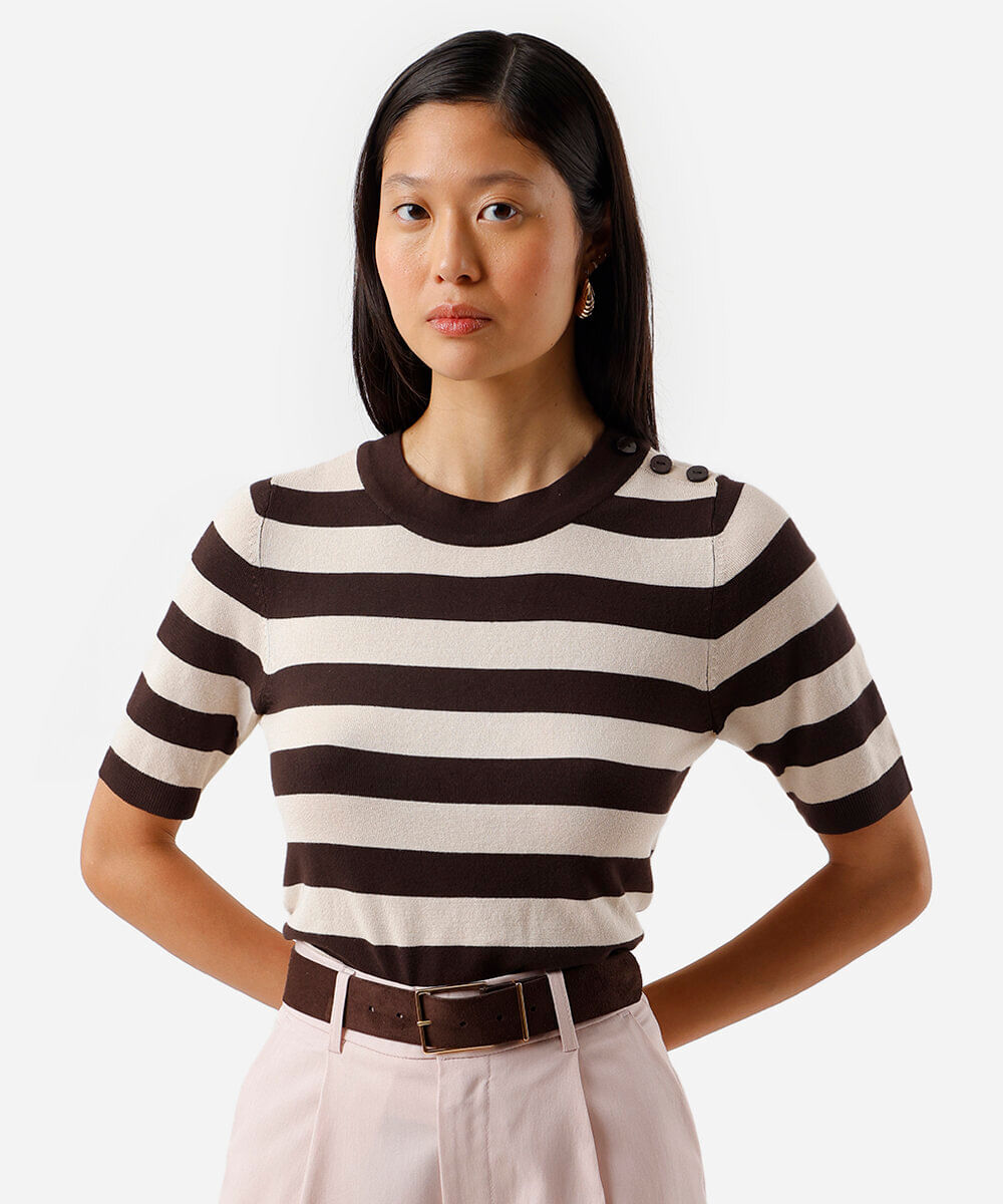 blusa feminina de tricot listrada azul