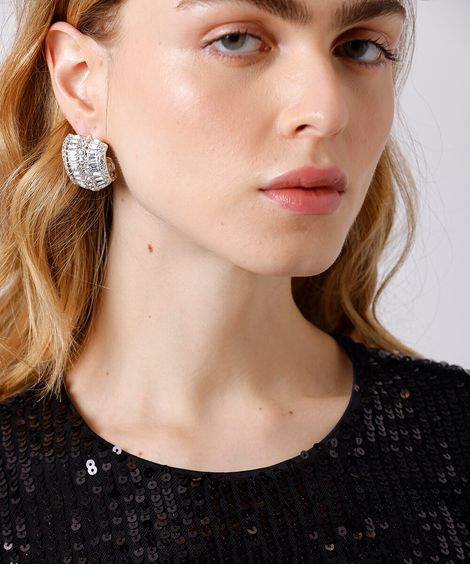 brinco argola com brilhos mindset prateado