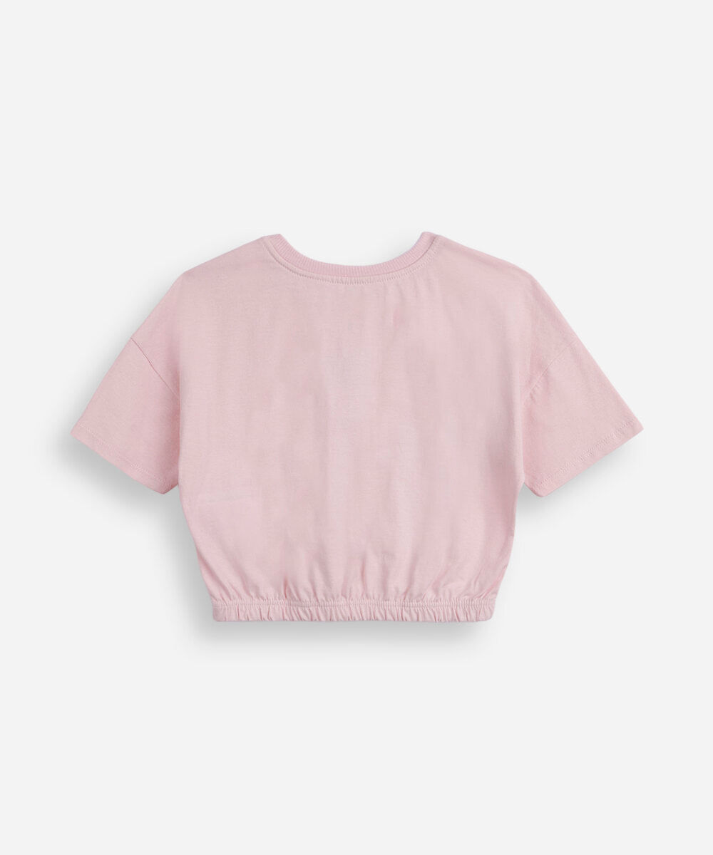 camiseta infantil de algodão com corações e paetês rosa