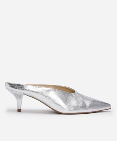 scarpin mule bico fino mindset prateado