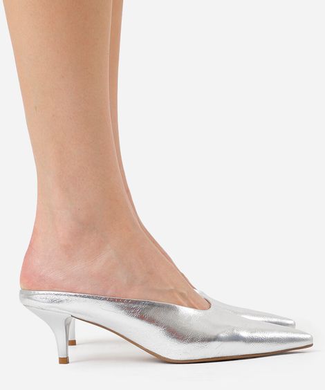 scarpin mule bico fino mindset prateado