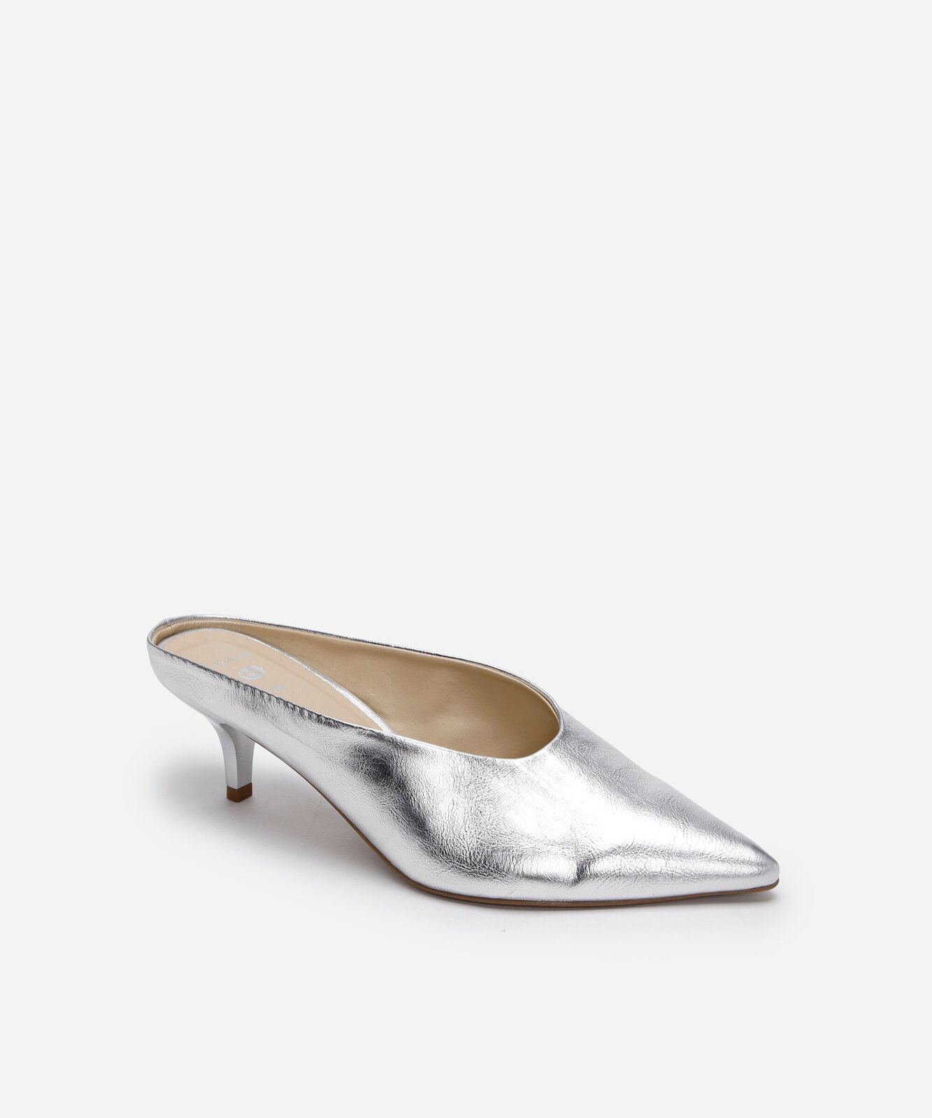 scarpin mule bico fino mindset prateado