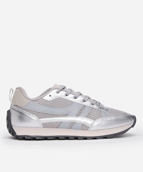 tênis casual com recorte e refletivos mindset prateado