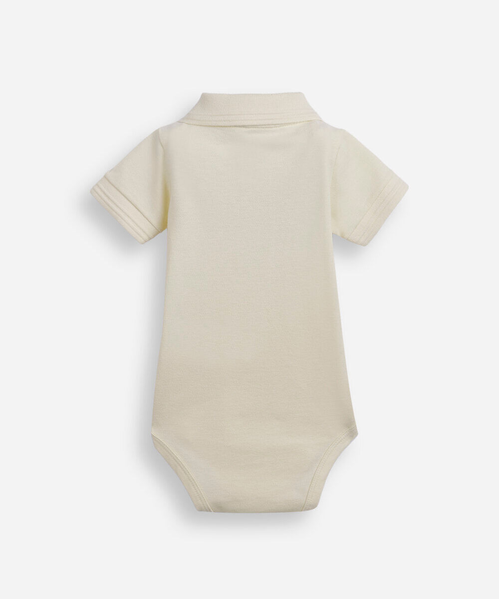 body polo infantil de algodão manga curta com bordado amarelo