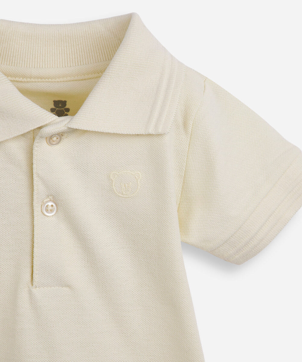 body polo infantil de algodão manga curta com bordado amarelo