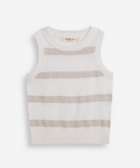 regata infantil de tricot com lurex listrada off white