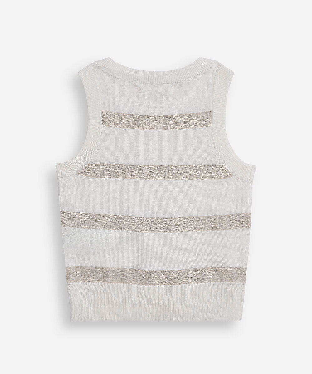 regata infantil de tricot com lurex listrada off white